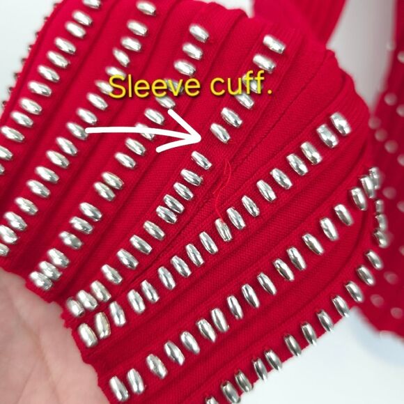 Radzoli Beaded Ribbed Sweater Long Sleeve Holiday Party Vegas Bling Red Large - Picture 16 of 16